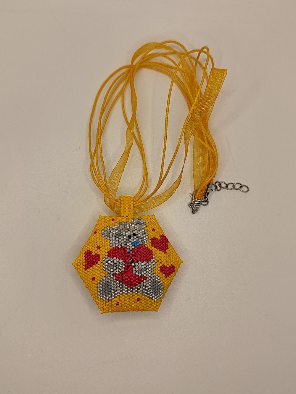 Handmade Beaded  Bear Pendant in Yellow & Red - Picture 2 of 13